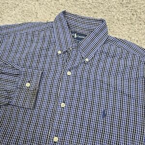 Ralph Lauren Shirt Mens Medium Blue Plaid Button Up Long Sleeve Pony Preppy READ